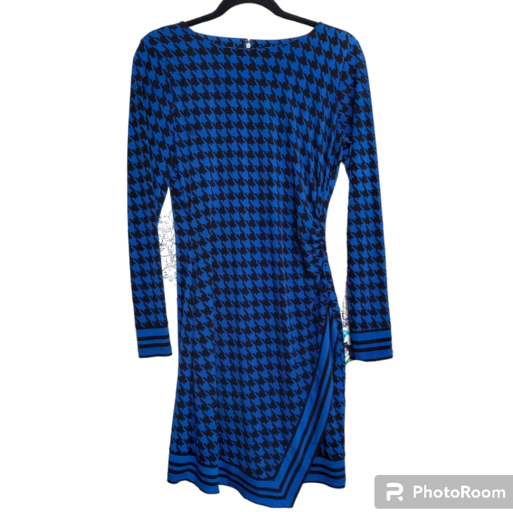 Michael Kors Women Sheath Dress Size S Houndstooth Faux Wrap Drape Blue